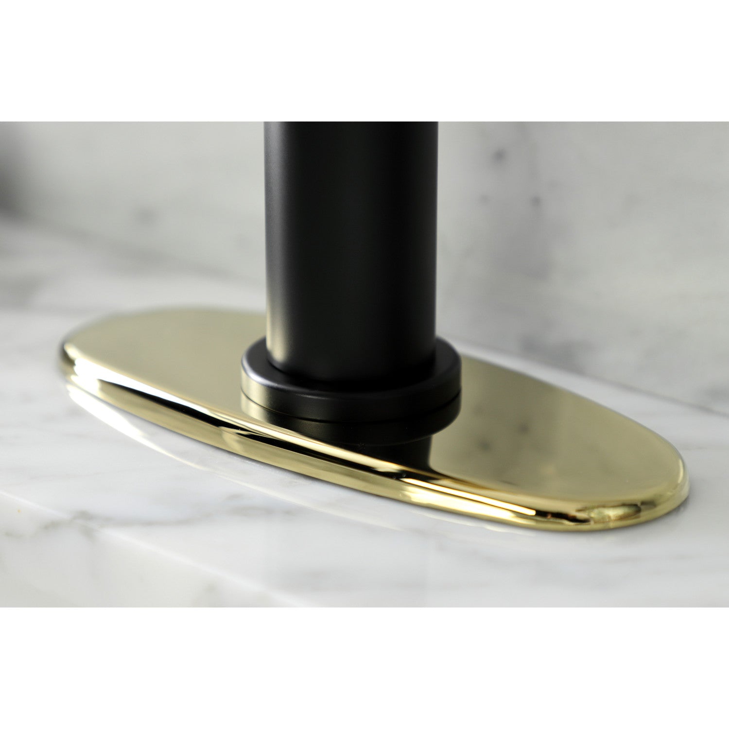 Kingston Sona KSD2822KL - Whitaker One-Handle 1-Hole Bathroom Faucet with Deck Plate and Push Pop-Up Drain, Matte Black/Polished Brass — thumbnail 3